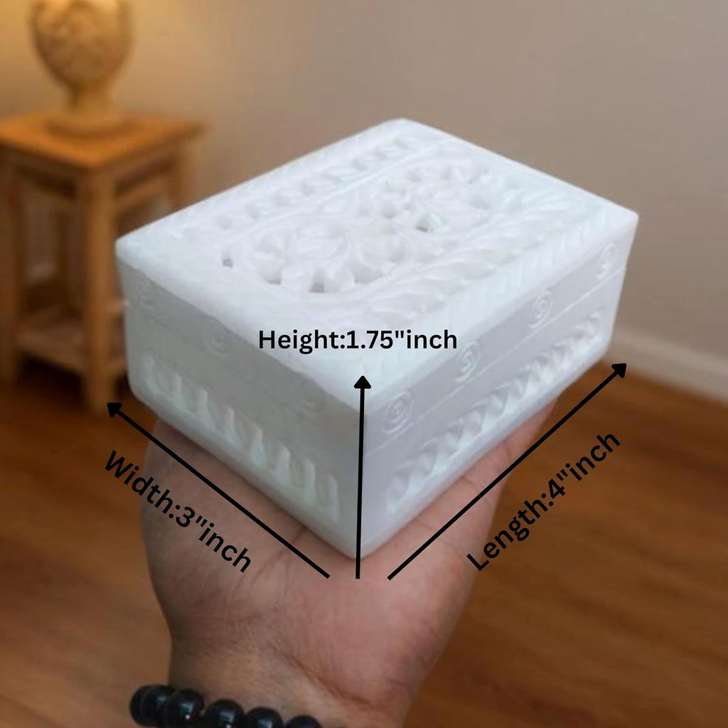 Vintage Onyx Marble Alabaster lid Hinged Footed Trinket Jewelry Box 3x4 inch - Decorative Treasure Box With Engraved