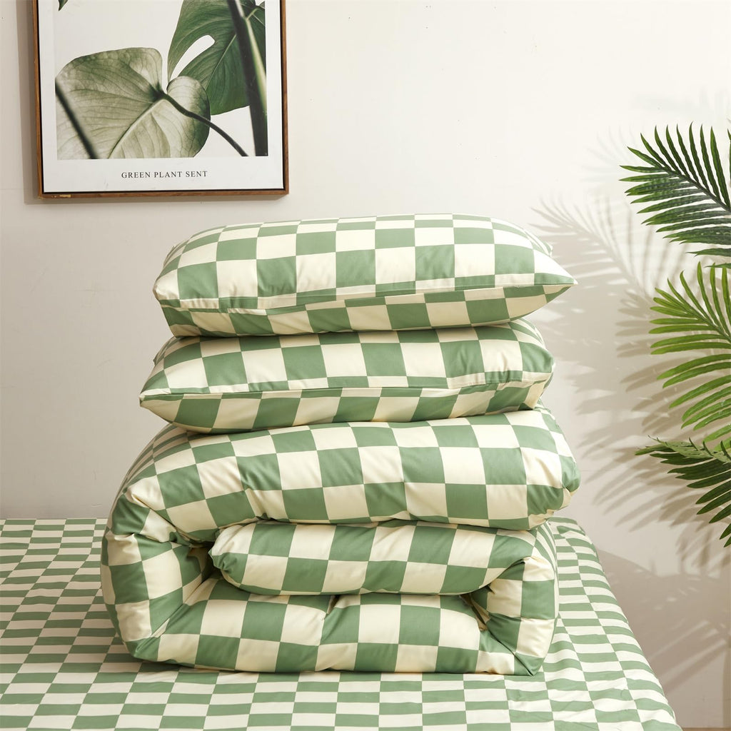 Sage Green Plaid Comforter Set Green and White Bedding Comforter Set Chic Check Pattern Buffalo Light Green