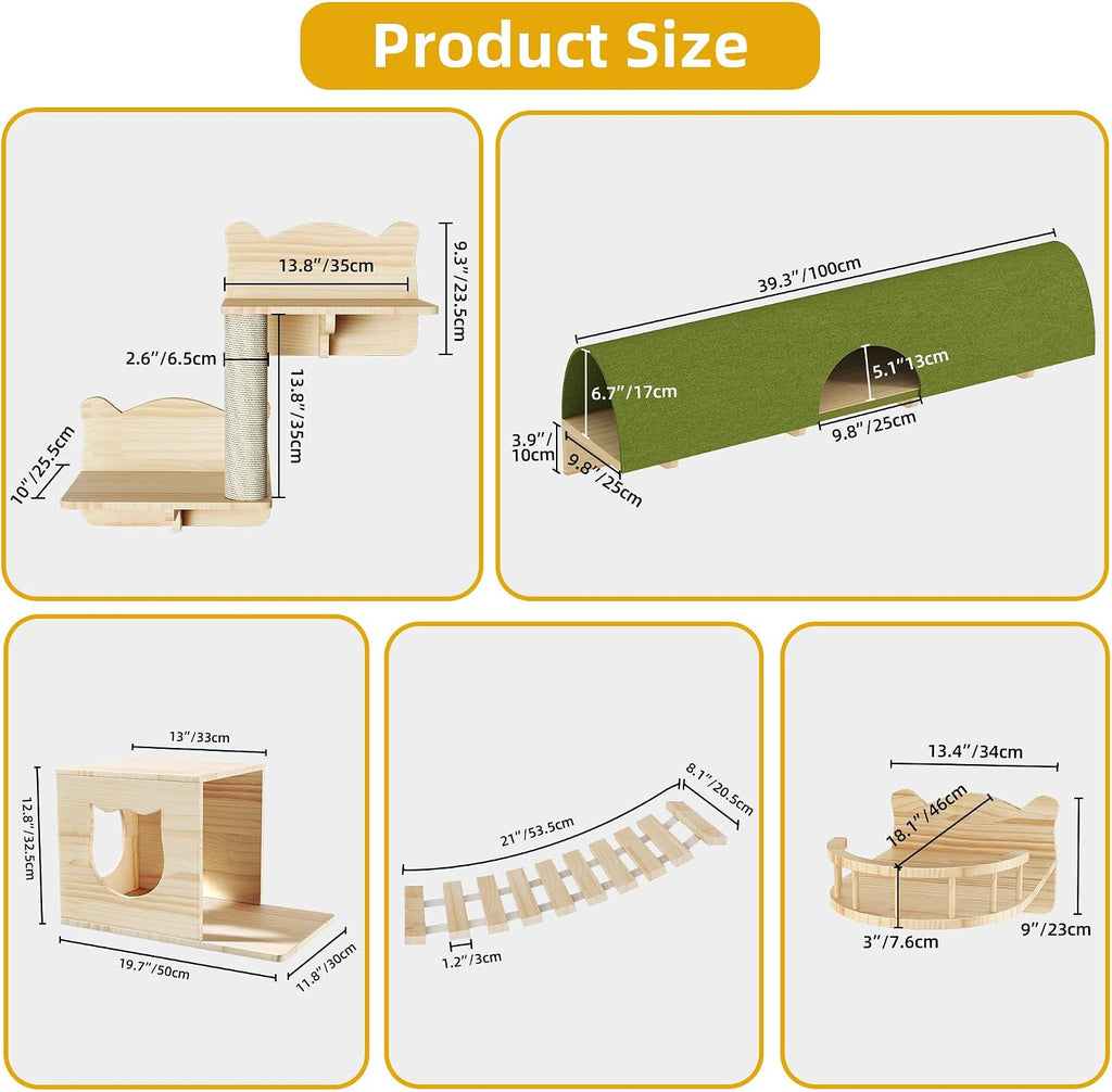 Cat Wall Shelves, 16-in-1 Cat Wall Furniture Set w/Tunnel & Bridge