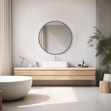 24 Inch Round Wall Mirror with Tempered Glass, Bathroom Mirror Over Sink, Anti-Fog & Waterproof Round Mirror