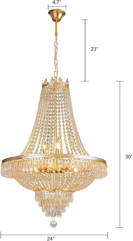 Luxury Crystal Chandelier, Modern Gold/Silver French Empire Crystal Ceiling Chandelier LED Ceiling Light Fixture Lamp Hanging Lighting Home Decor Lamp for Living Room Bedroom Foyer (Gold) A108-B0CNKD55NC