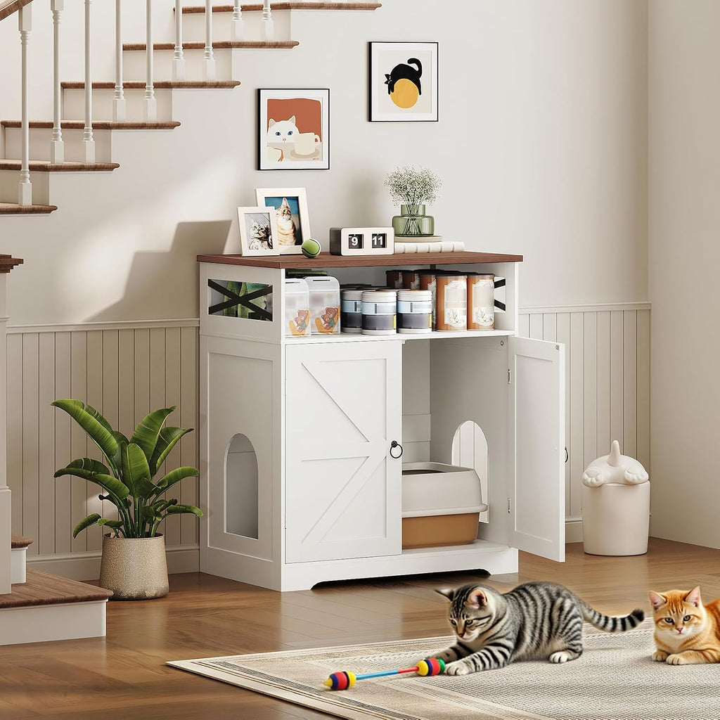 Litter Box Enclosure, Tall Cat Litter Box Furniture with Storage