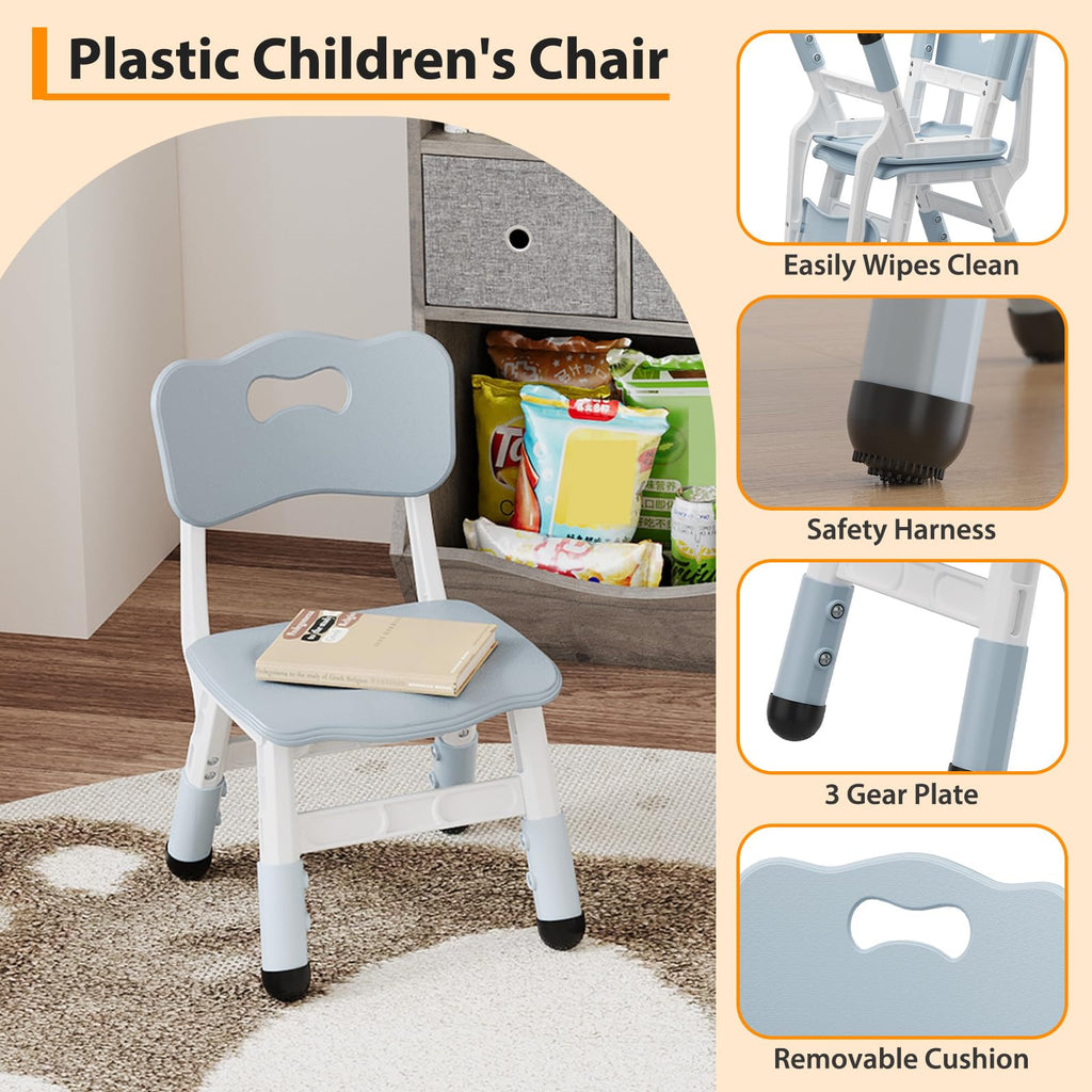 2-Pack Adjustable Kids Chairs, 3-Level Height Plastic Toddler Chair with Non-Slip Base & Stackable Design, School