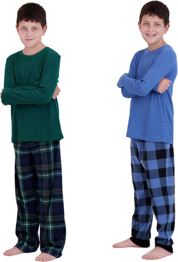 Boys Pajamas Set | Piece Long Sleeve & Fleece Pants | Soft Warm Sleepwear Pjs for Kids & Teens