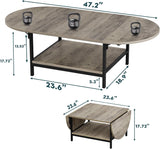Folding Coffee Tables 2-Tier Extended Coffee Table with Storage Vintage Farmhouse Center Table for Large or Small