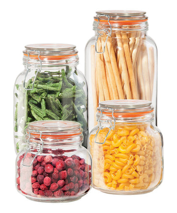 4 Piece Airtight Glass Storage Containers Set - Includes 4 Glass Kitchen Canisters with Clamp Lids & Silicone Seals
