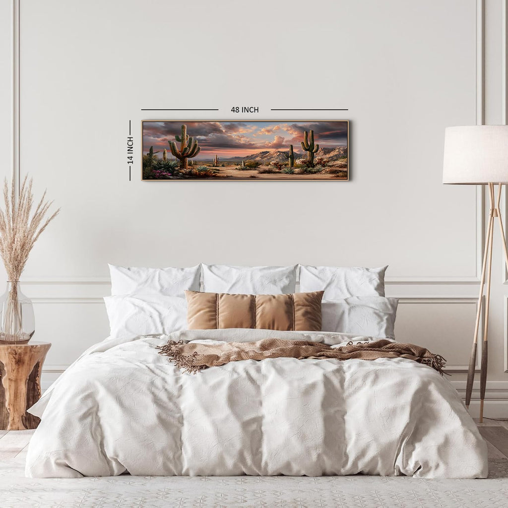 Southwest Desert Cactus Wall Art Neutral Framed Mexican Mountain Landscape Picture Canvas Prints Painting Living Room