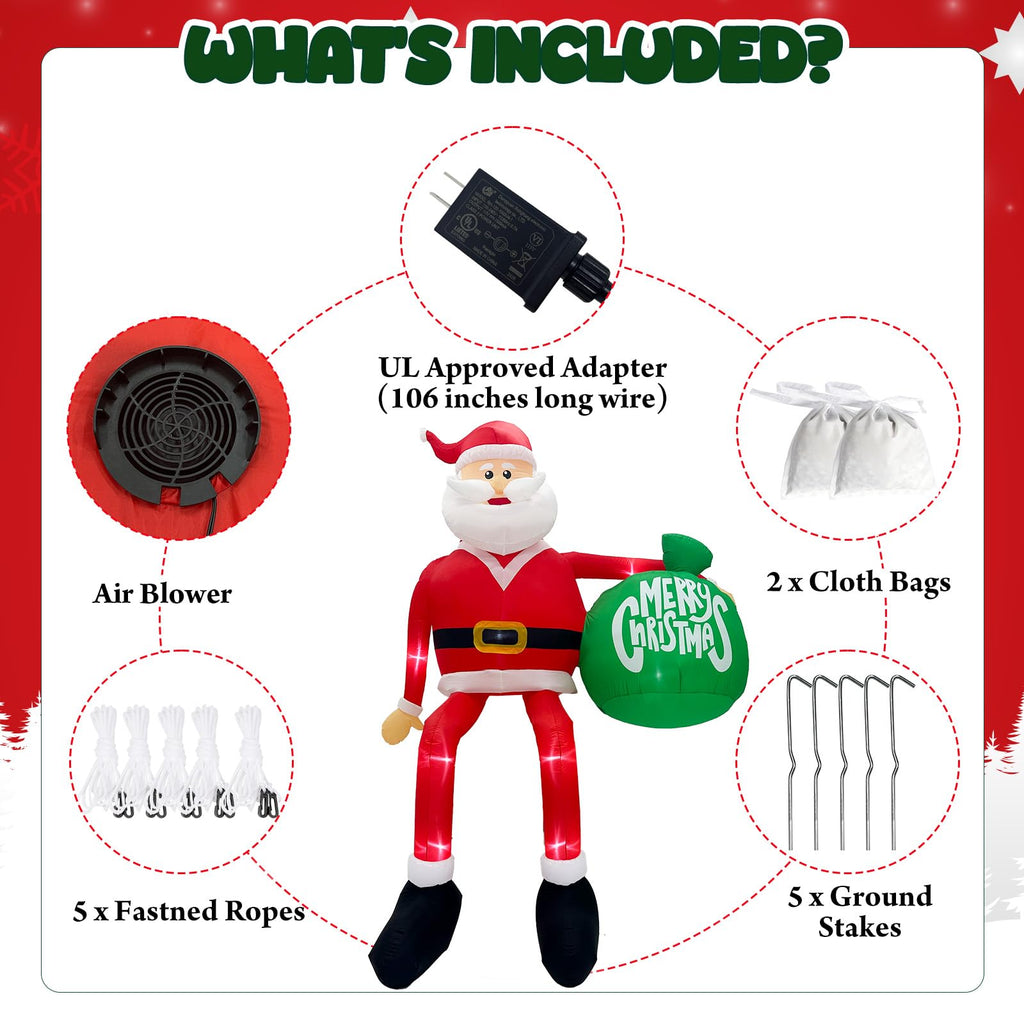 15FT Christmas Inflatable Outdoor Decoration, Climbing Santa Giant Christmas inflatables Christmas Blow Ups with LED