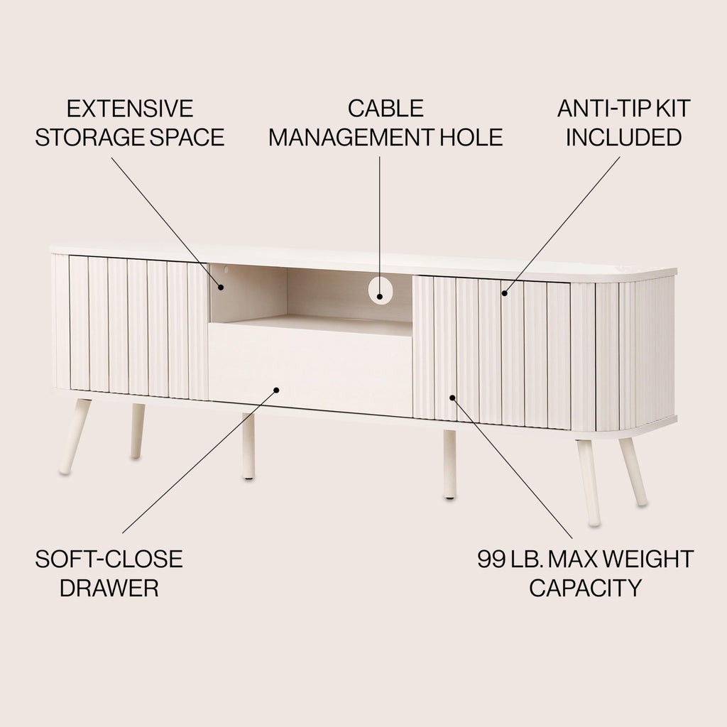 Damien 70" Curved Fluted TV Stand for TVs Up to 75", Off-White