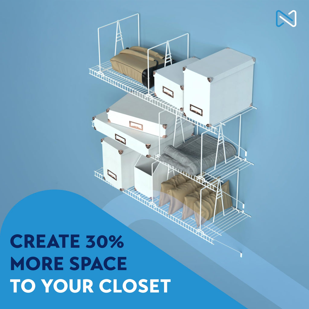 White Wire Shelf Dividers for Closet Organization - 8-Pack - Sturdy and Easy Set-Up Closet Shelf Dividers with Bonus