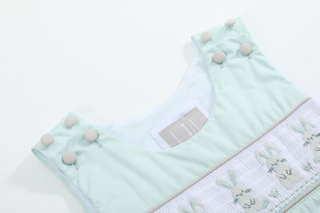 Baby Boys Bunny Smocked Shortalls, Cotton Jon Jon Romper - Spring Summer Toddler One Piece Outfit with Snaps Gift