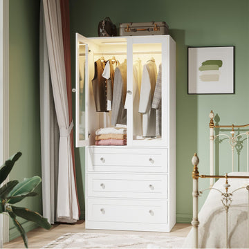71" H Armoire Wardrobe Closet with Motion Sensor LED Light