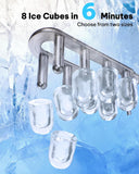 Ice Maker Countertop, 8 Ice Cubes in 6 Mins, 26.5 lbs/24H, 2 Bullet Ice Sizes, Self-Cleaning Bullet Ice Maker