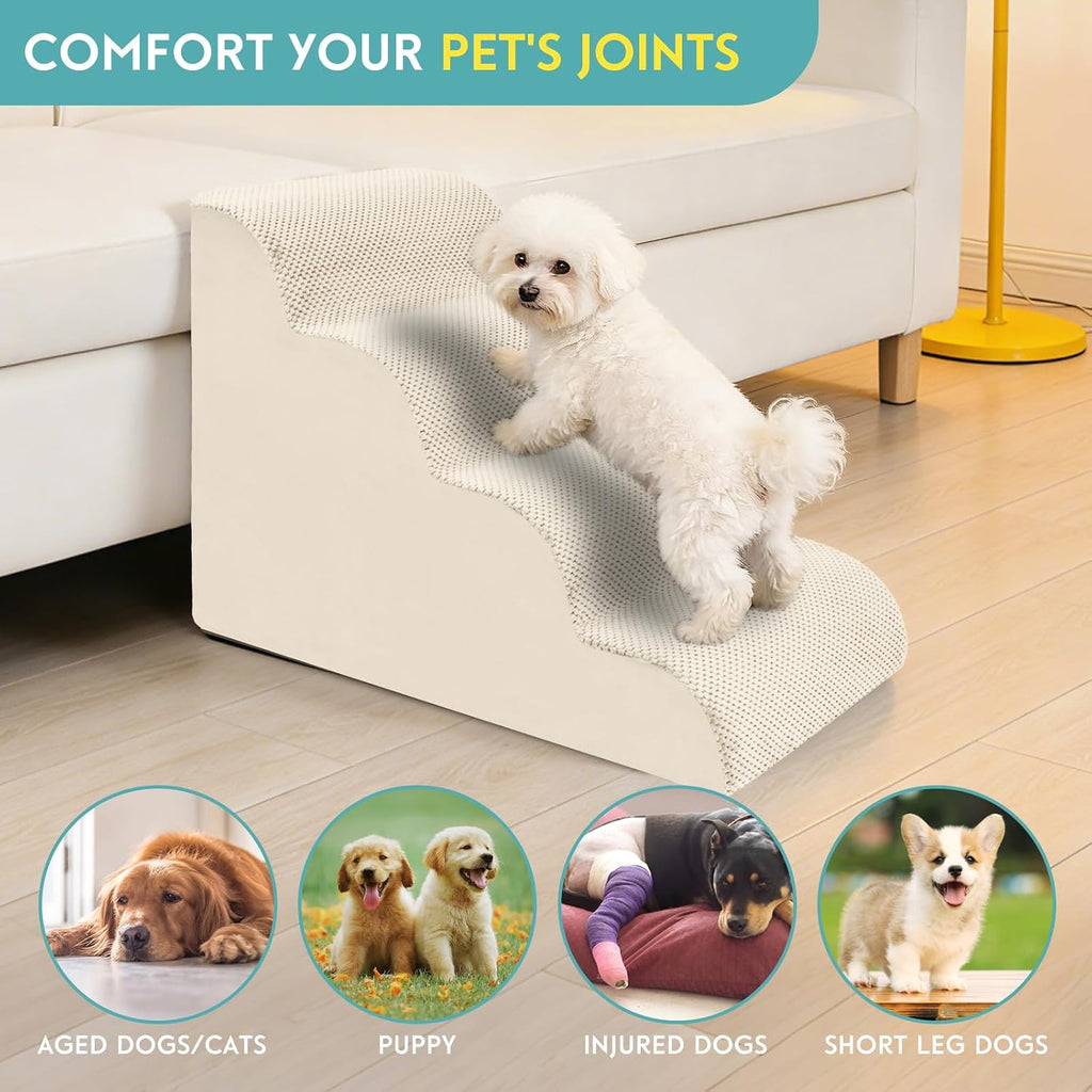 Dog Stairs for Small Dogs 19.7" H, 30D High Density Whole Foam, Corduroy Fabric, Pet Stairs Steps Ramp for Puppy