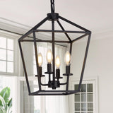 4 Light Chandelier, Industrial Ceiling Light Black Lantern Light Fixtures with Farmhouse Metal Cage Adjustable Height Rustic Geometric Hanging Light E12 Base for Kitchen Island, Entryway, Indoor A128-B092928YVL