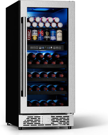 15 Inch Wine Fridge Dual Zone, Built in Wine Cooler Refrigerator 15 Inch Wide, 3