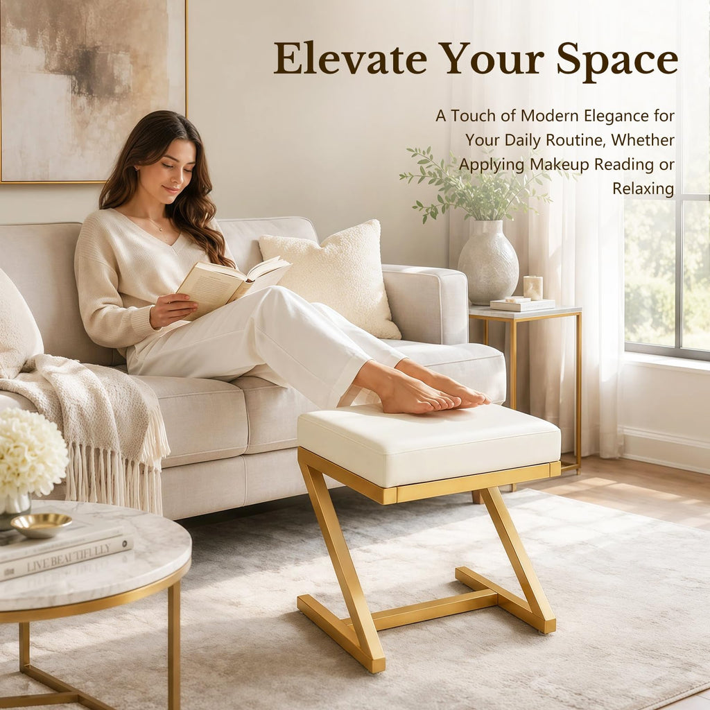 Makeup Vanity Stool Chair - Small Backless Leather Ottoman Bench Gold