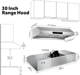 30 Inch Stainless Steel Under Cabinet Range Hood 1200 CFM 4 Speed Gesture & Touch Control, LED Lights Dishwasher-Safe Baffle Filters Timer