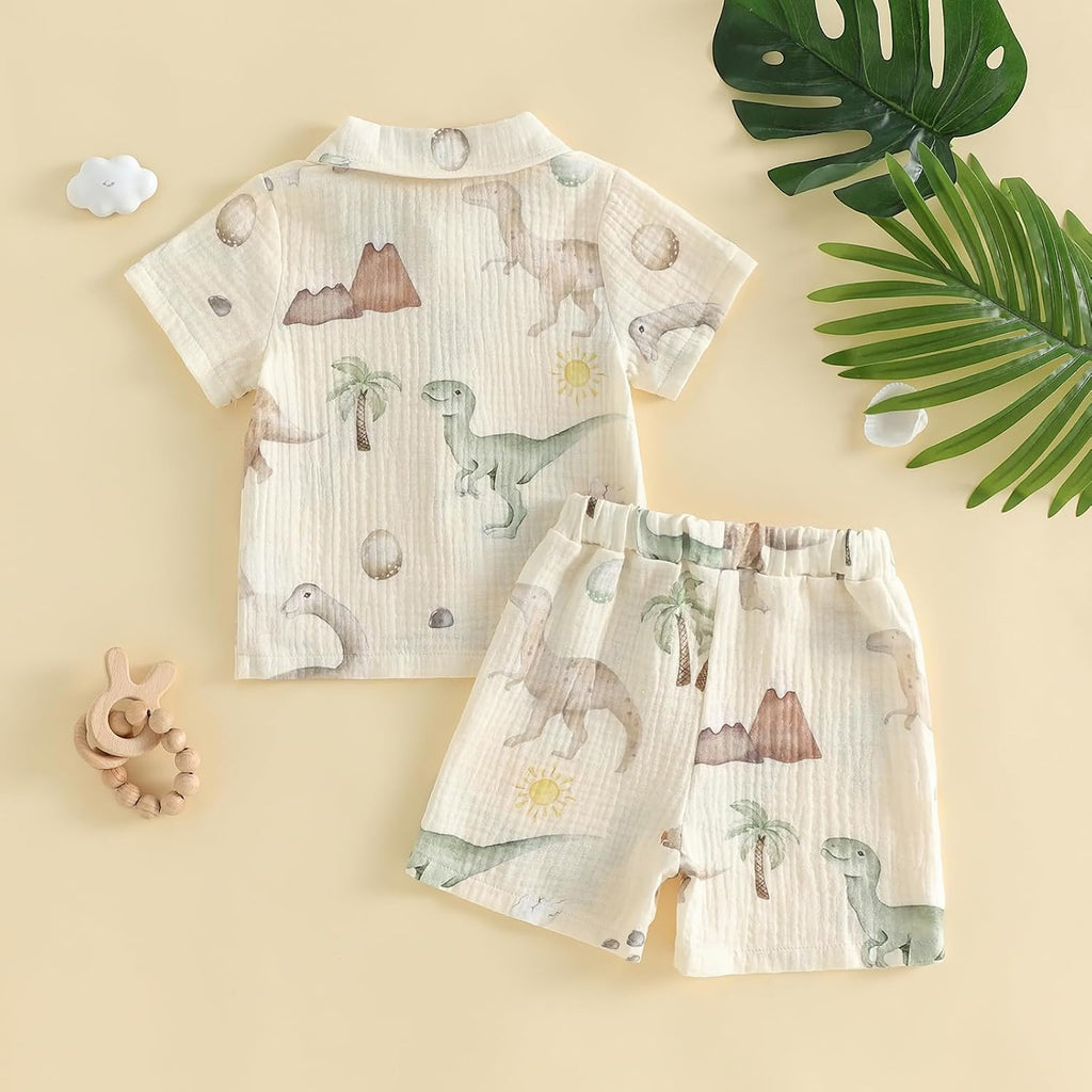 Toddler Baby Boy Clothes Tropical Vacation Button Shirt Shorts Set