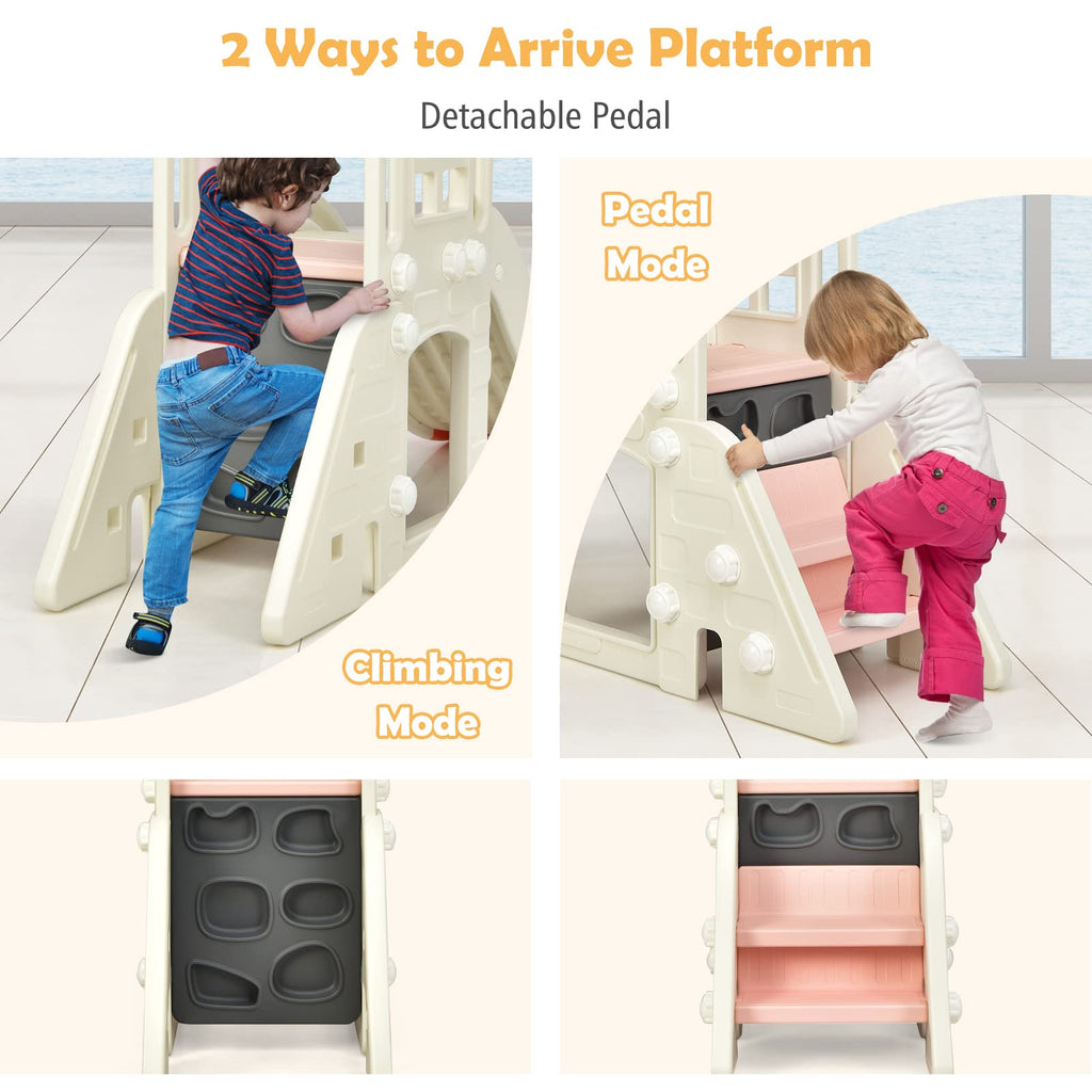 Toddler Large Slide, 6 in 1 Kids Slide Climber Set (Pink)
