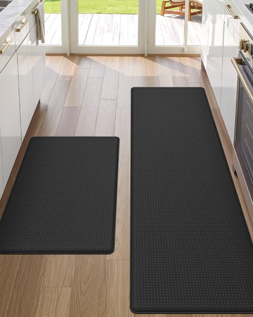 Kitchen Floor Mats Cushioned Anti Fatigue Runner, 17x29+17x59 Black | Set of 2, Waterproof Soft Comfort Rug, Memory