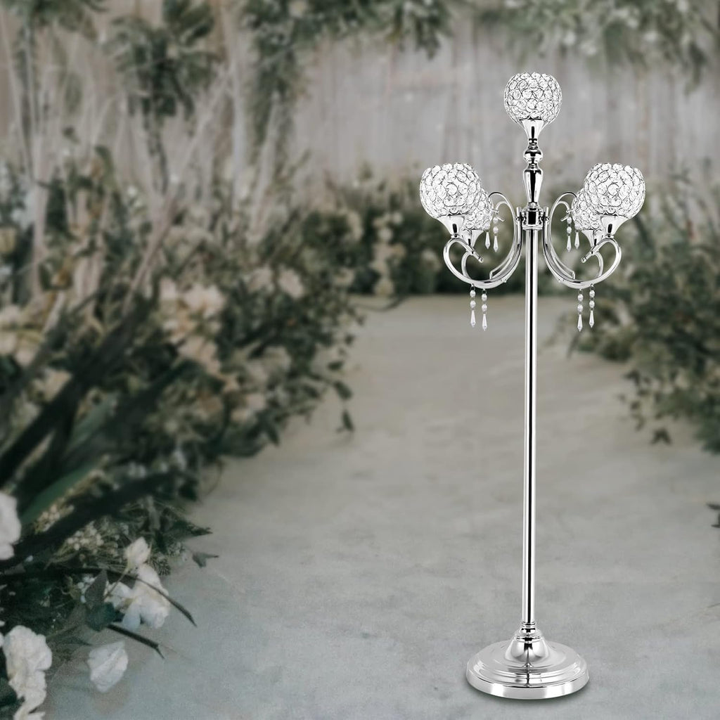 Silver Candelabra,49'' Tall Candelabra Floor Candle Holders,5 Arm Candelabra Candle Holder Centerpiece Decorations