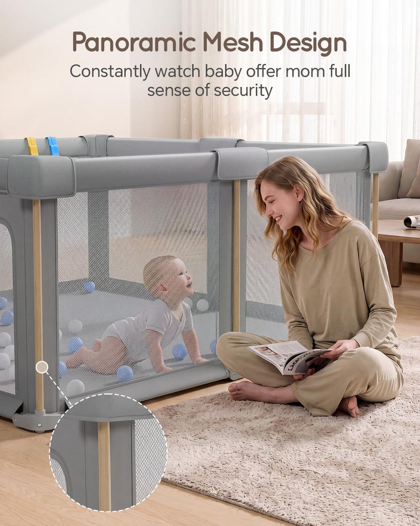 Foldable Baby Playpen, 59 x 59 Collapsible Play Pen for Babies 6-12 Months