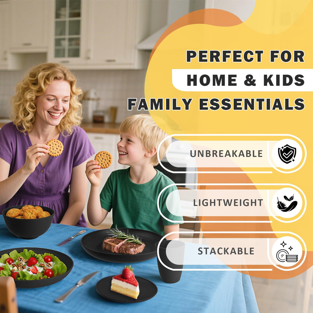 Wheat Straw Dinnerware Sets for 8, 32 PCS Unbreakable Plates and Bowls Sets, Reusable Dinnerware Set Outdoor and