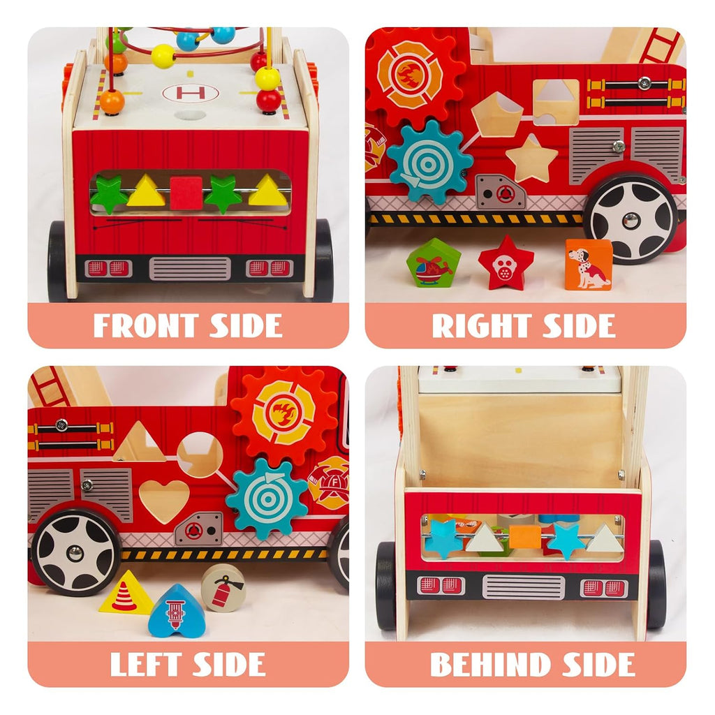 Wooden Baby Walker for Toddlers, Montessori Push Walker with Bead Maze