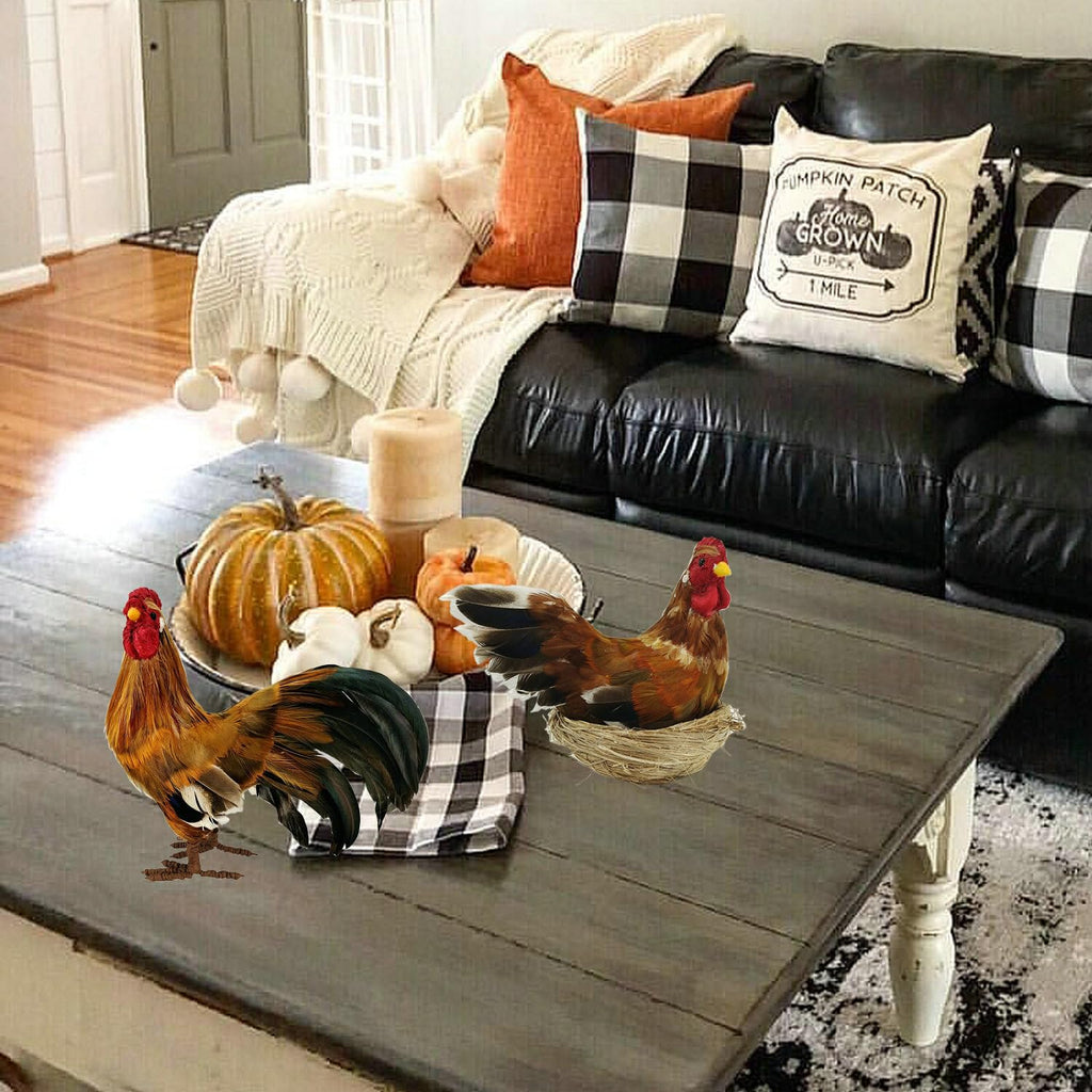 8.8 Inches Feathered Rooster Decor and Hen as Fall Decorations