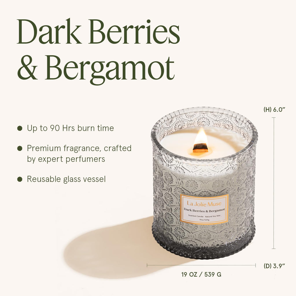 Dark Berries Bergamot Scented Candles, 19 oz Soy Wax