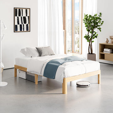 12" Bamboo Wood Twin XL Bed Frame Platform with Metal Slats, Natural