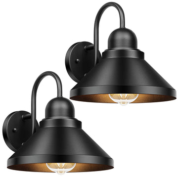 Gooseneck Outdoor Wall Sconces, 2-Pack Large 10.23IN Farmhouse Barn Lights for Porch, Industrial Black Exterior Wall
