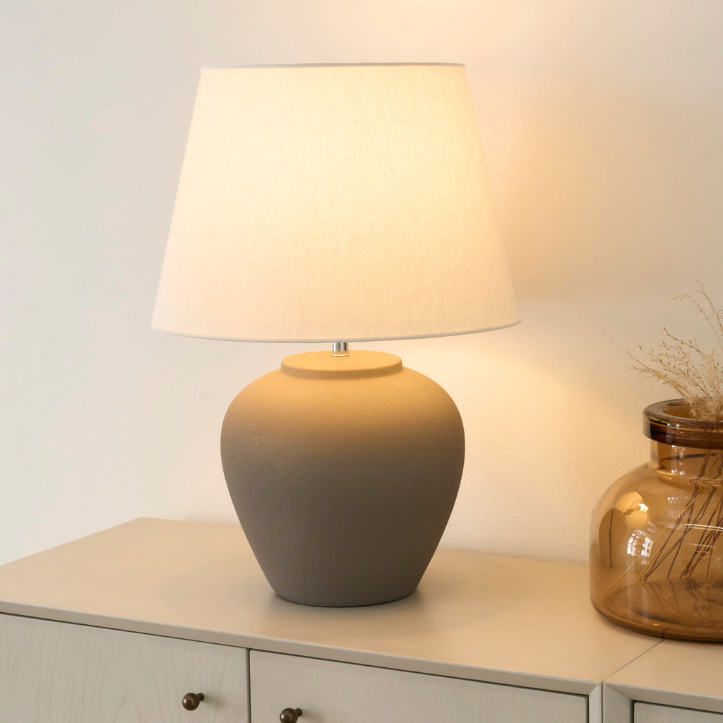 Home 20" Brown Matte Ceramic Table Lamp with Fabric Shade, Bedside Nightstand Lamp