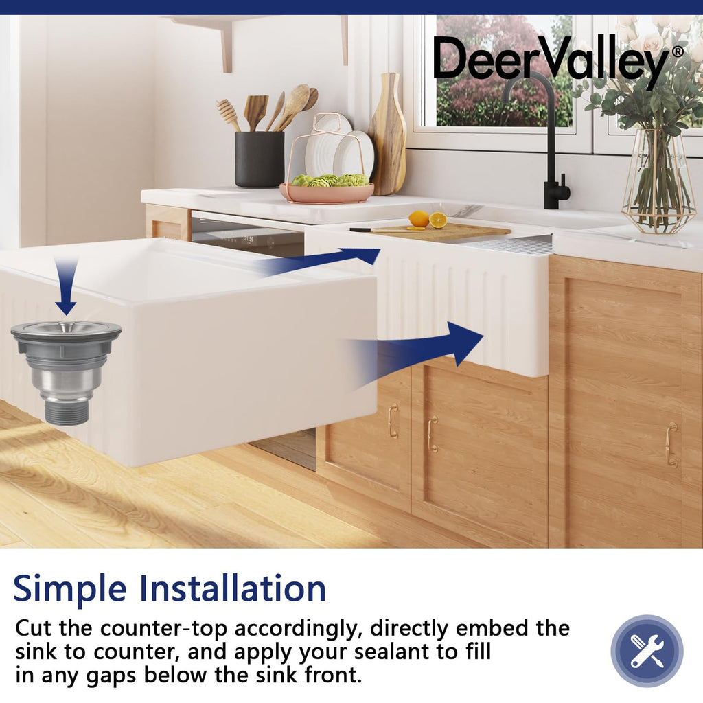 33 Inch White Ceramic Farmhouse Workstation Sink