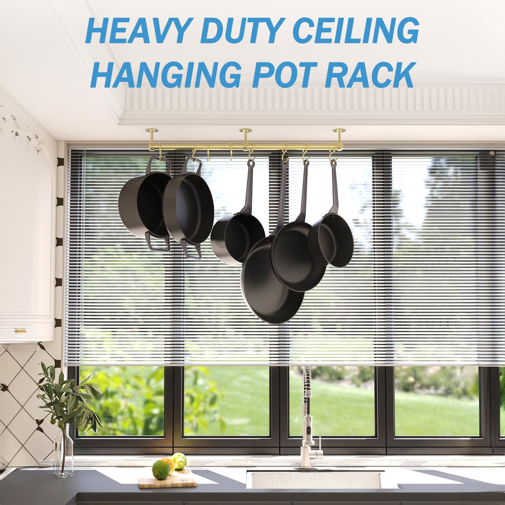 Stainless Steel Hanging Pot Rack Hanger: 23.7 Inch Brass Pot and Pan Hanger Wall Mounted Hanging Pot Bar Rack Heavy
