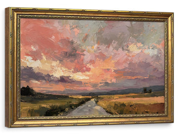 Sunset Country Road Vintage Gold Framed Wall Art 16x24 inch