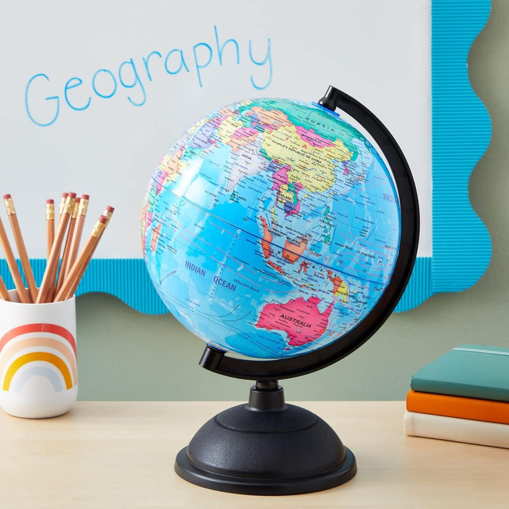 World Globe for Kids - 8-Inch, Multicolor with Plastic Stand - Educational Desk Globe with World Map for Kids &