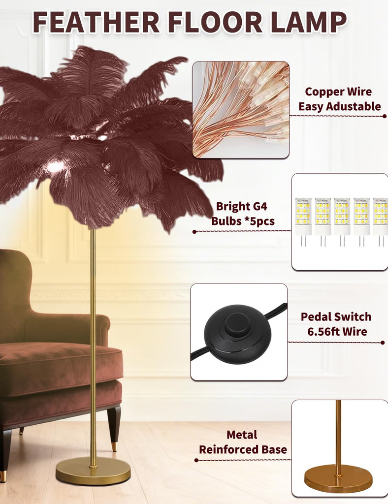 Feather Floor Lamp, Fluffy Ostrich Feather Floor Lamp, 3 Color Temperatures Led Corner Modern Floor Lamps Christmas