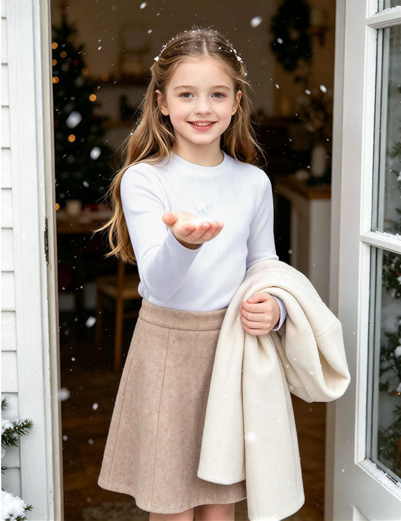 Girls Long Sleeve Shirts Slim Fit Ribbed Knit Shirts for Girls Tops
