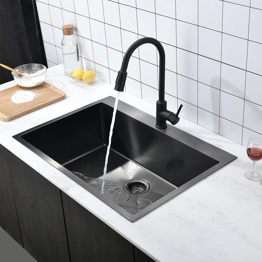 28x18 Inch Black Drop In, Top Mount Single Bowl