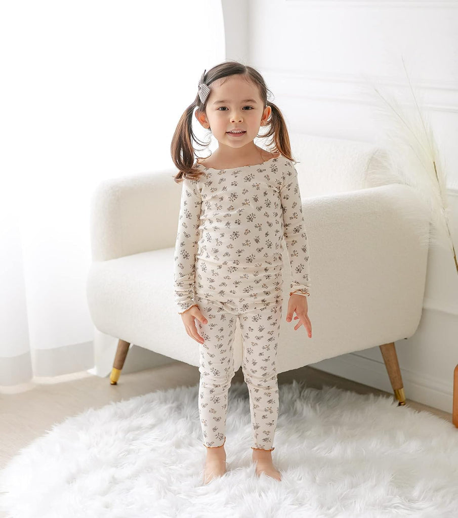 Baby Boy Girl Pajama Set 6M Kids Cute Toddler Snug fit Flower Pattern Design Pjs Cotton Sleepwear Ruffled Shirring