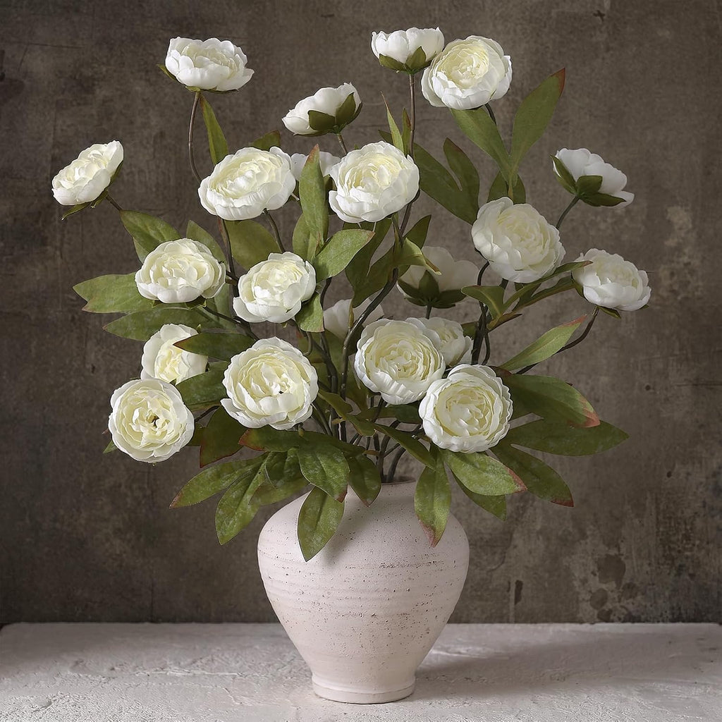 27" Artificial Silk Peony Flower Branches for Vase Home Decor(Cream) - Set of 6