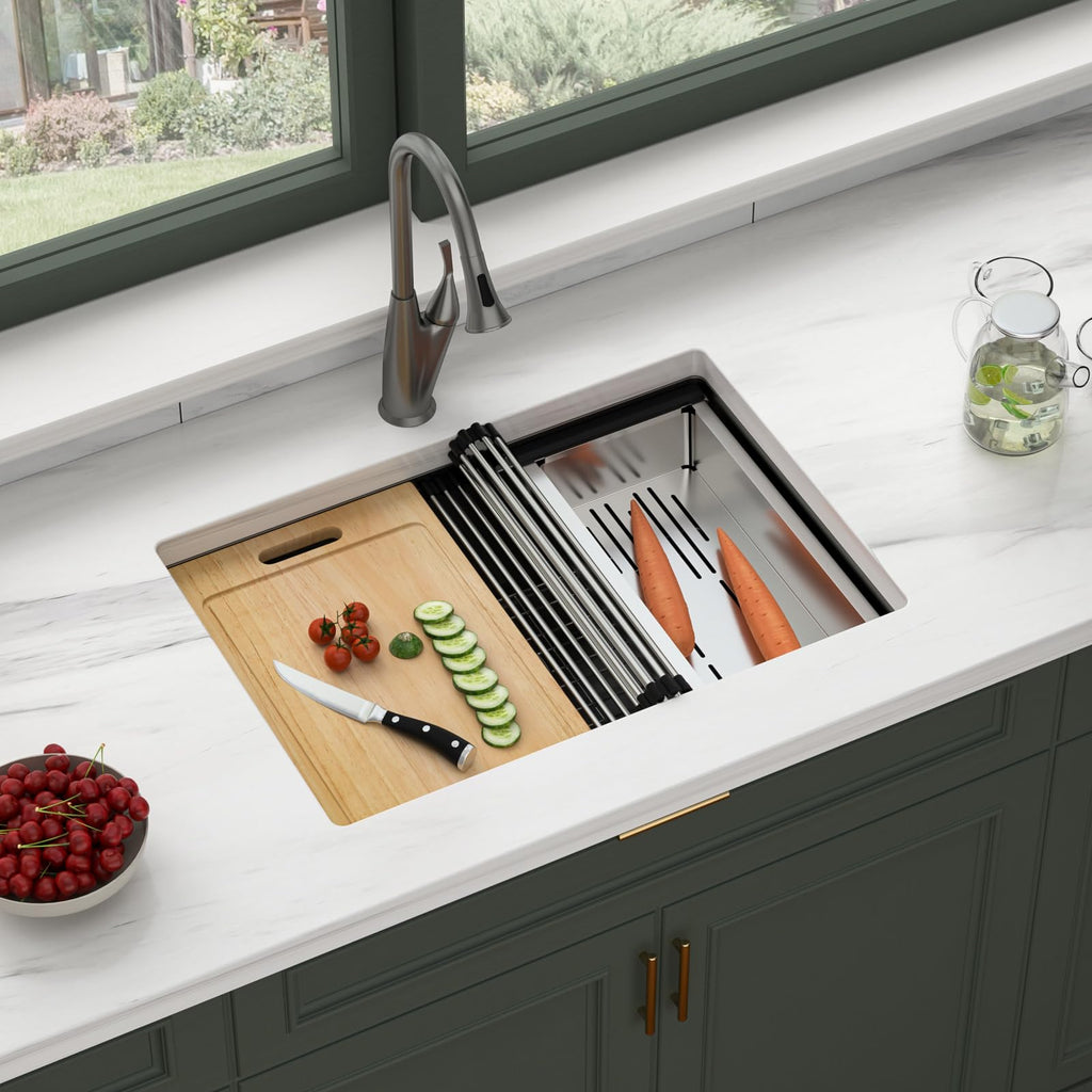 26 Undermount Kitchen Sink Black Stainless Steel Workstation