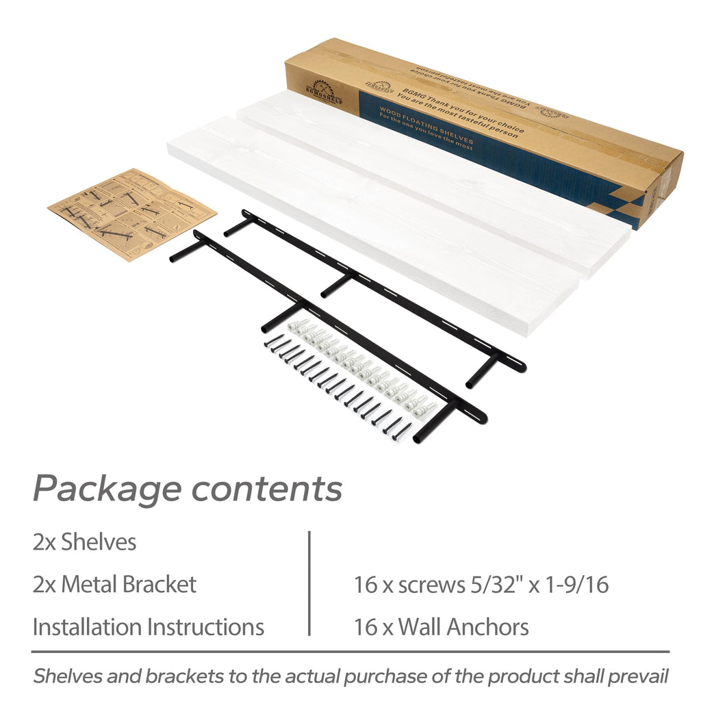 Solid Wood Floating Shelves for wall 48 inch, White, Set of 2