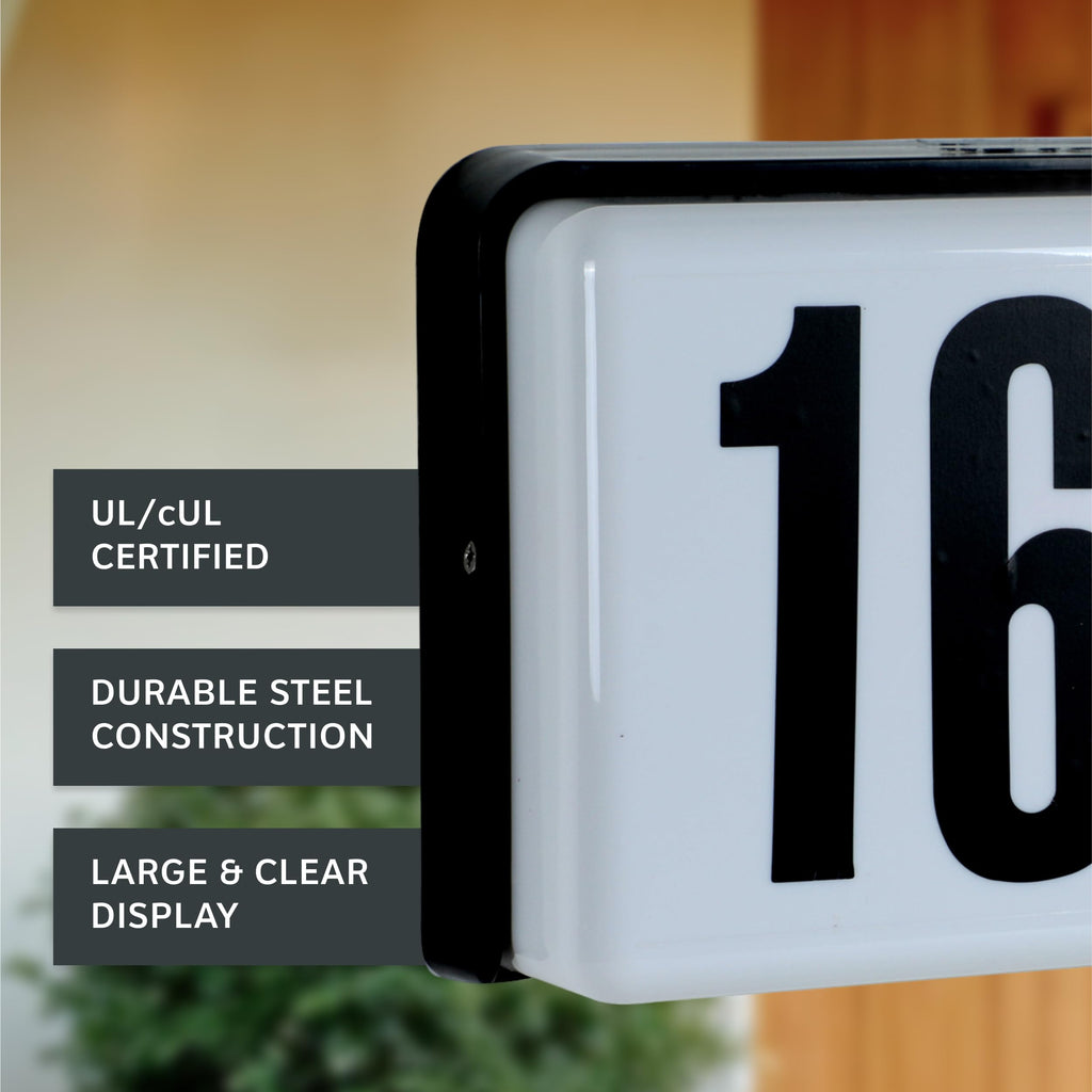 Lighted House Number Sign, 2-Light Outdoor Home Address Plaque, 10 Inch, Black
