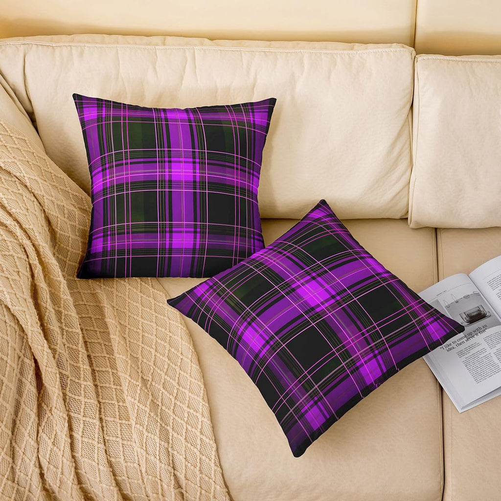 Geometric Plaid Grid Throw Pillow Covers 24x24 Inch Set of 2 Modern Checkered Tartan Pillow Covers Vintage Purple