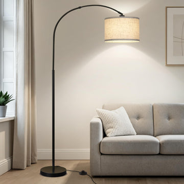 Arc Floor Lamps, Modern Standing Lamp with Adjustable Hanging Drum Shade, Tall Pole Lamp with Foot Switch, Over