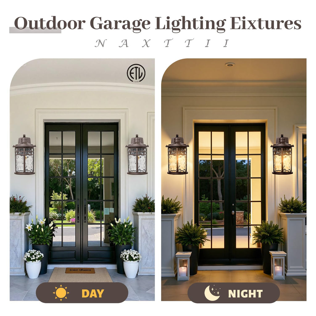 14.5 Inch Height Outdoor Wall Lights Waterproof Exterior Lighting Fixtures with Water Ripple Glass ORB Finish Outside