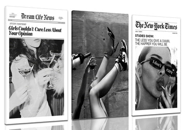 Trendy The New York Times Wall 12x16in Framed, Black and White Elegant Urban Feminist Canvas Posters, Retro Trendy